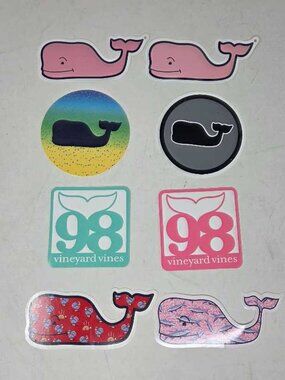 Set of 8 different Vineyard Vines whale stickers